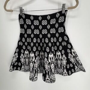 Knit Skater Skirt Juniors XL Black White Jacquard Knit Flare Boho Connection 18
